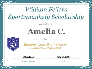 Troy Skating Club's 2019-2020 William Fellers Sportsmanship Scholarship recipient